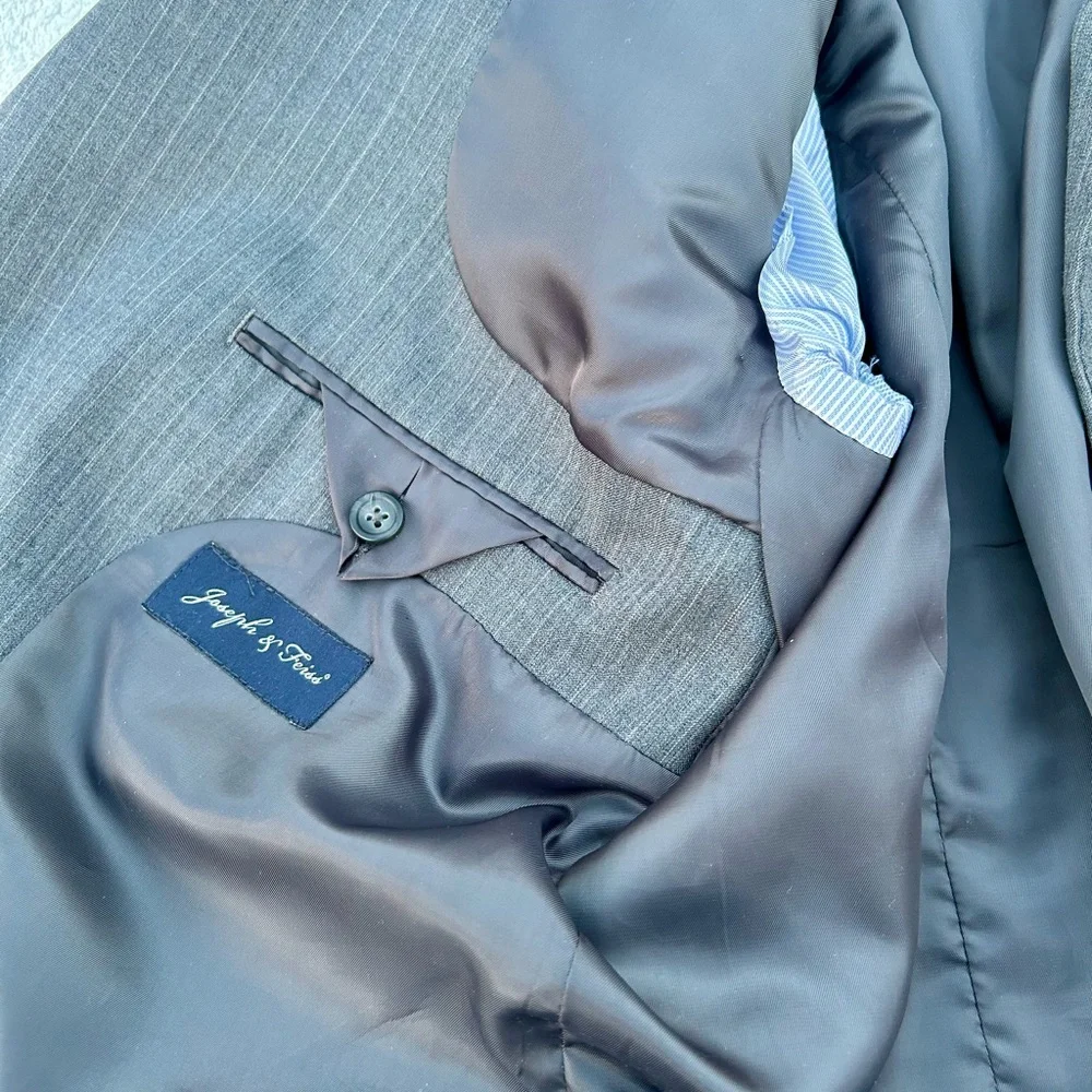 46S Joseph & Feiss Wool Blazer Gray Mens 44 Waist Pinstripes